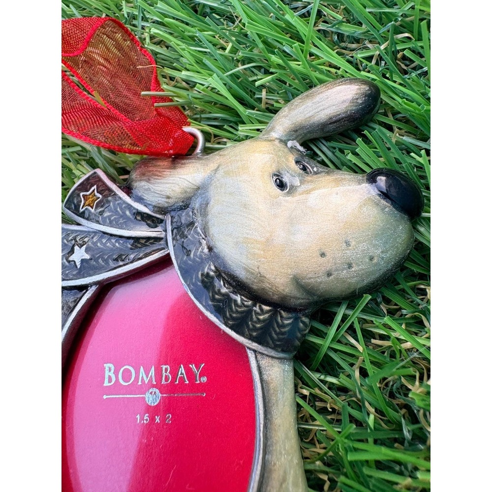 Bombay Company Dog Picture Frame Ornament Silver Metal Star Scarf 1.5x2 Photo - Picture 3 of 5